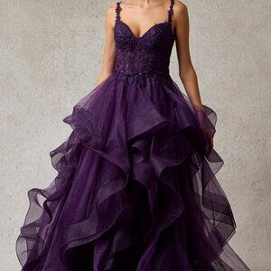 Plum formal ball gown.  Quinceañera prom party tulle wedding guest bridesmaids